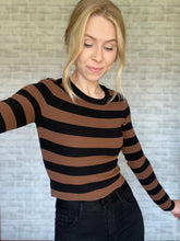 Load image into Gallery viewer, Shaper Fit Striped Rib-Knit Long-Sleeve Top