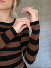 Load image into Gallery viewer, Shaper Fit Striped Rib-Knit Long-Sleeve Top