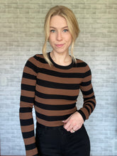 Load image into Gallery viewer, Shaper Fit Striped Rib-Knit Long-Sleeve Top