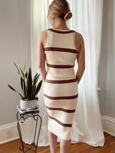 Load image into Gallery viewer, Ivory + Camel Stripe Sweater Midi Dress