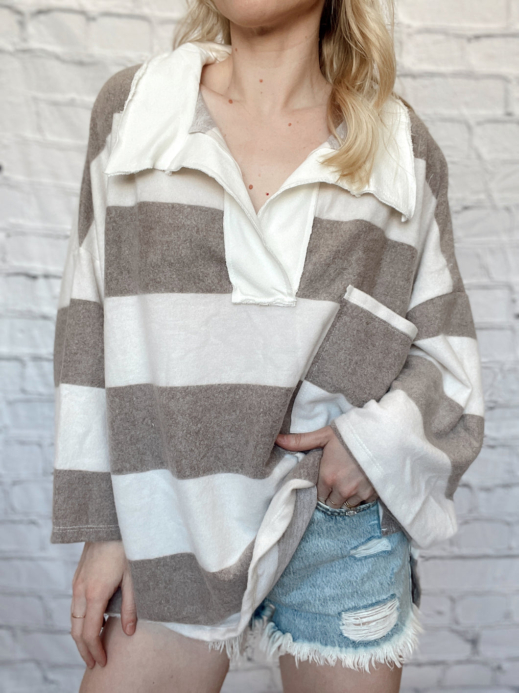 Oversized Brushed Soft Striped Pullover