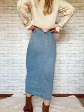 Load image into Gallery viewer, Irregular Buttoned Denim High-Rise Maxi Skirt