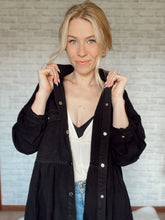 Load image into Gallery viewer, Oversized Black Denim Distressed Jacket