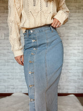 Load image into Gallery viewer, Irregular Buttoned Denim High-Rise Maxi Skirt