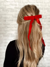 Load image into Gallery viewer, Alice Luxe Red Velvet Long Bow Barrette