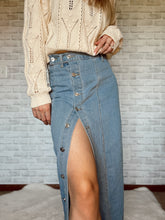 Load image into Gallery viewer, Irregular Buttoned Denim High-Rise Maxi Skirt