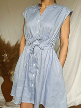Load image into Gallery viewer, Striped Blue Mini Shirt Dress w/ Pockets