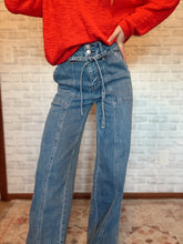 Load image into Gallery viewer, Vervet Super High Rise Wide Leg Denim w/ Leg Seam + Denim Bow Tie