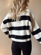 Load image into Gallery viewer, Ivory + Black Dropped Shoulder Striped Sweater with Collar