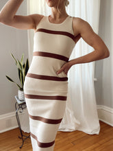 Load image into Gallery viewer, Ivory + Camel Stripe Sweater Midi Dress
