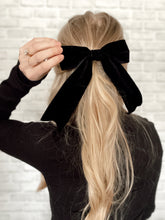 Load image into Gallery viewer, Bailee Luxe Black Velvet Bow Barrette