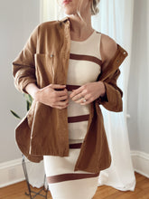 Load image into Gallery viewer, Ivory + Camel Stripe Sweater Midi Dress