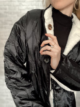 Load image into Gallery viewer, Reversible Quilted Black + White Sherpa Jacket