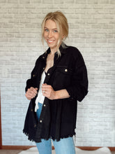 Load image into Gallery viewer, Oversized Black Denim Distressed Jacket