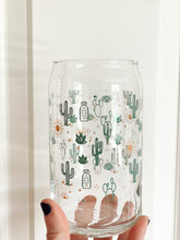 Load image into Gallery viewer, Prickly Cactus Glass Latte Can With Bamboo Lid + Glass Straw