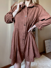 Load image into Gallery viewer, Brown Corduroy Button Down Dress