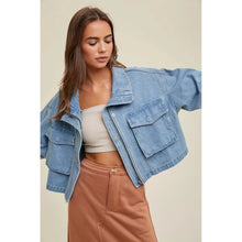 Load image into Gallery viewer, Cropped Bomber Denim Jacket
