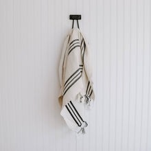 Load image into Gallery viewer, Natural + Black Stripes Turkish Cotton Hand Towel
