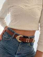 Load image into Gallery viewer, Brown Bronze Buckle Genuine Leather Belt
