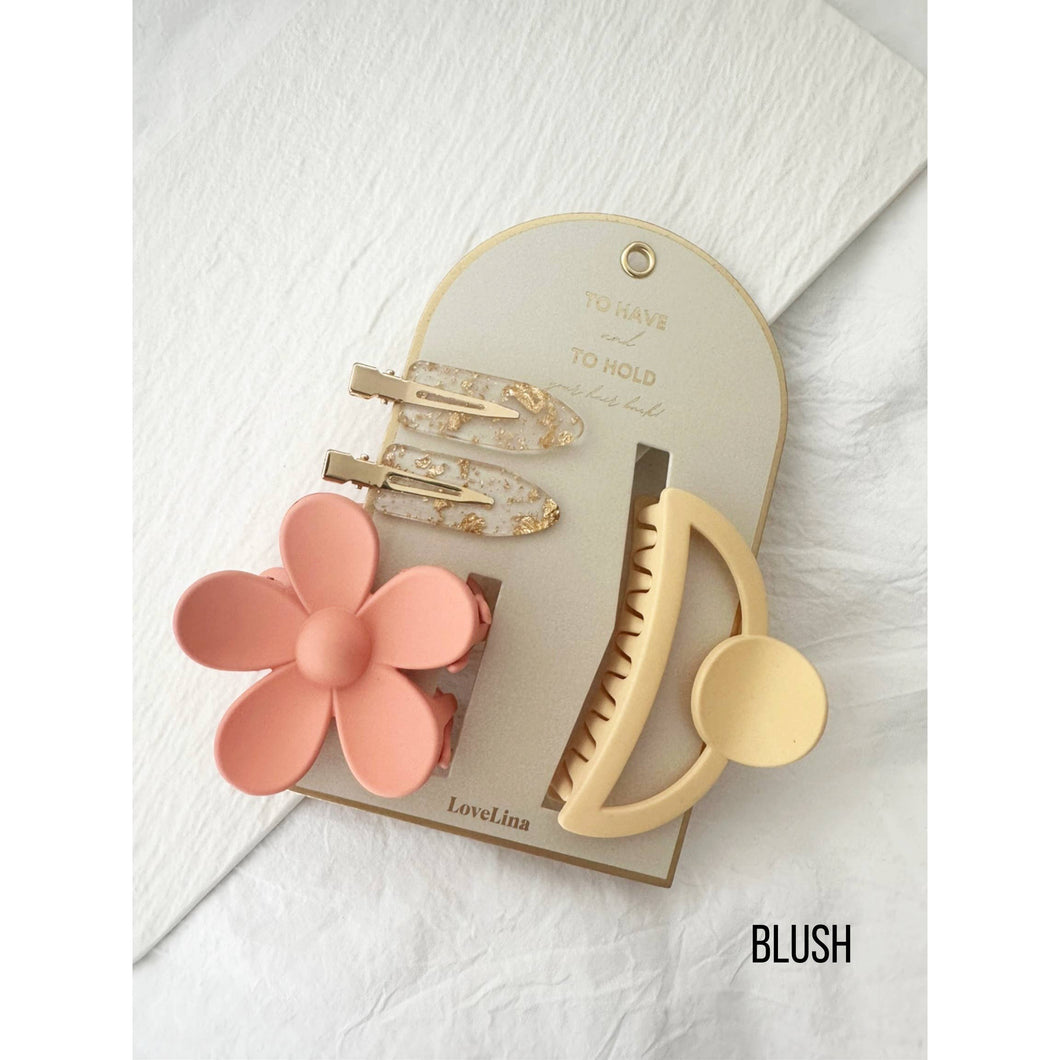 3 Piece Assorted Hair Clip Set - Blush or Ivory