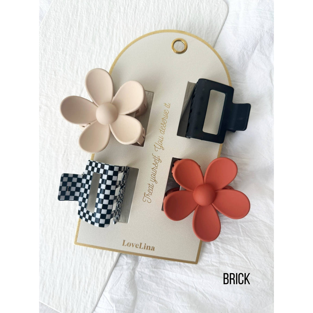 4 Piece Assorted Hair Clip Set - Brick or Toffee
