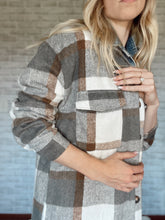 Load image into Gallery viewer, Long Plaid Lapel Shacket - Grey + White
