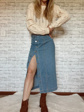 Load image into Gallery viewer, Irregular Buttoned Denim High-Rise Maxi Skirt
