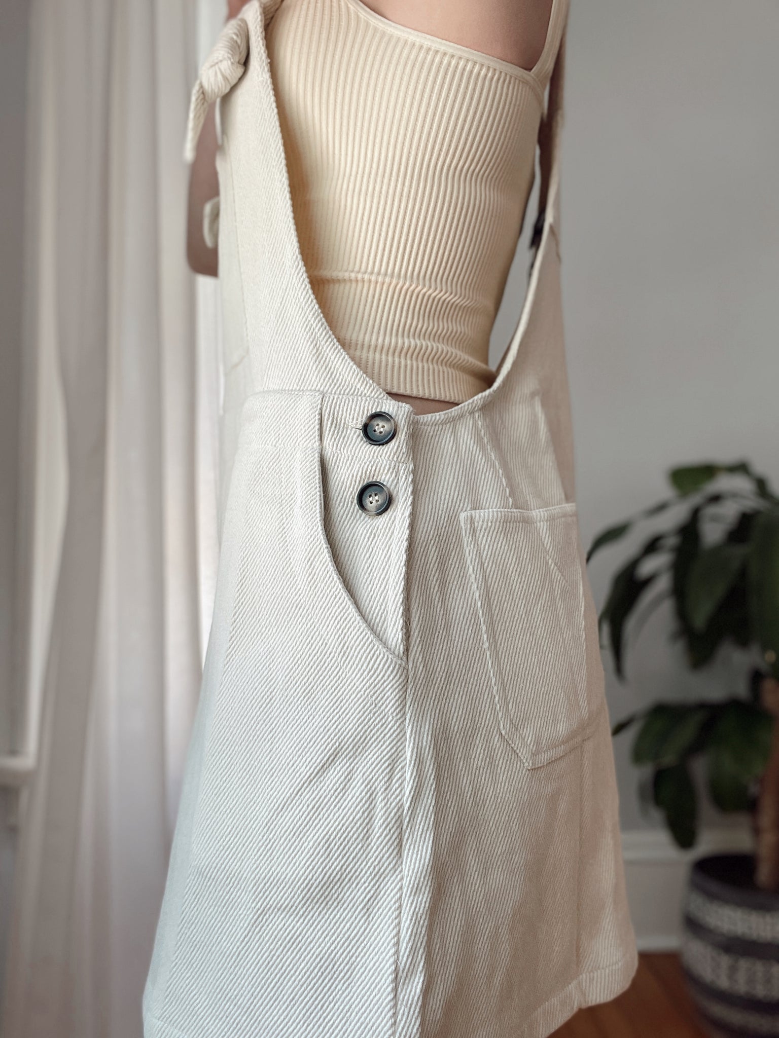 jumper dress cotton Izzy Beige Cotton Jumper Dress Medium / Beige
