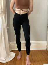 Load image into Gallery viewer, Black Ribbed Crossover Leggings
