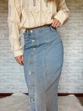Load image into Gallery viewer, Irregular Buttoned Denim High-Rise Maxi Skirt
