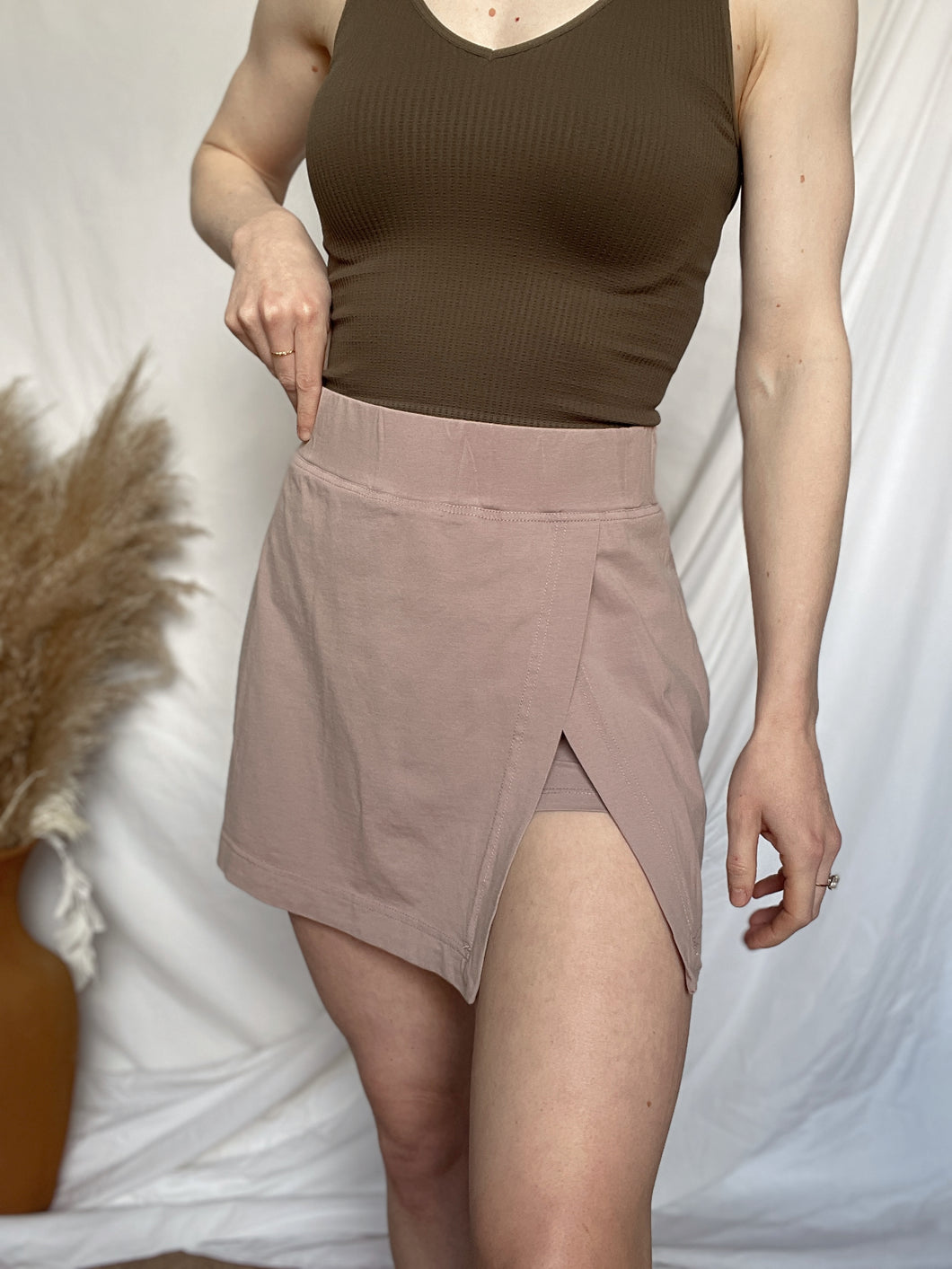 Washed Mauve Mini Skirt w/ Hidden Shorts
