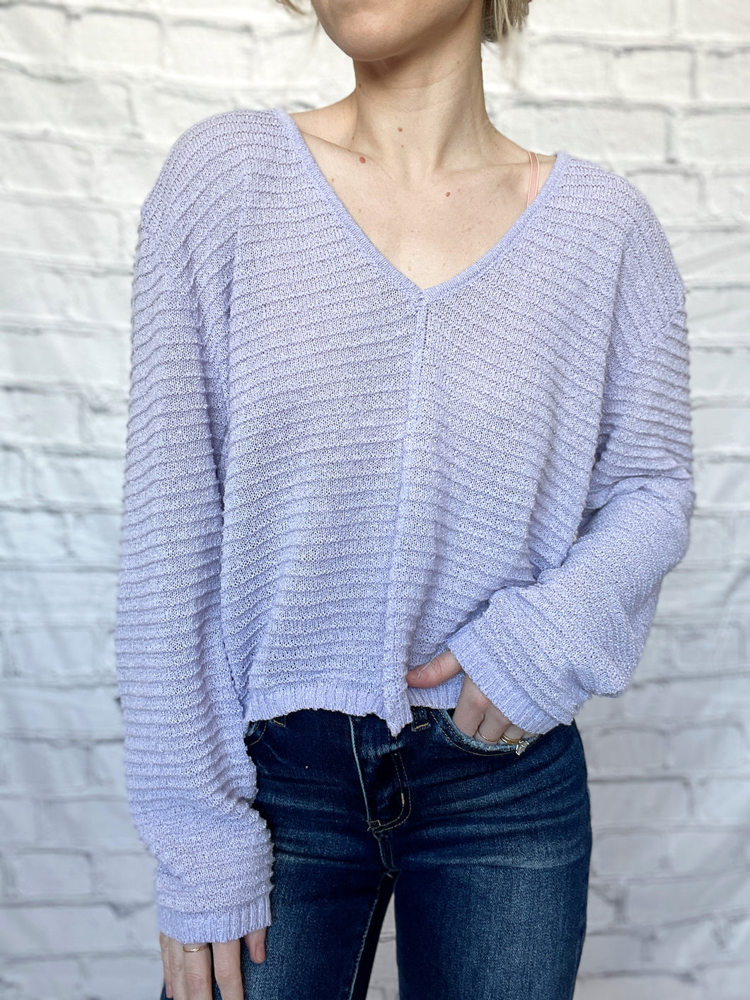 Lavender V-Neck Light Weight Sweater