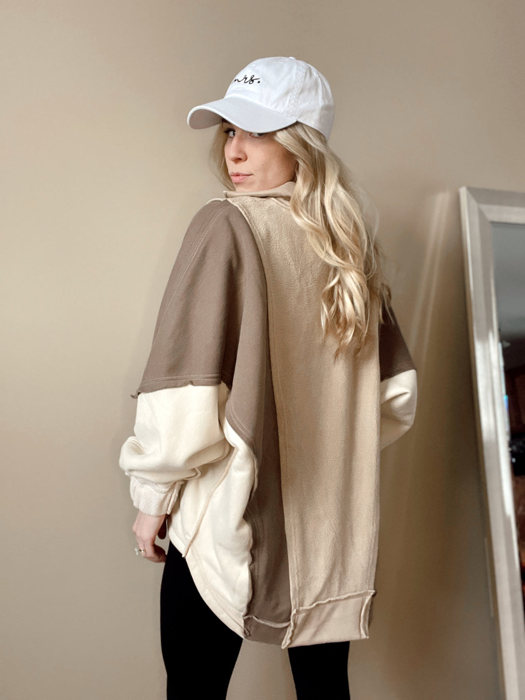Lallie Brown Colorblock Hi-Lo Oversized Sweater
