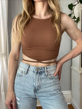 Load image into Gallery viewer, Cognac Ribbed Tie Waist Crop Top
