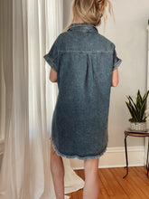 Load image into Gallery viewer, Frayed Hem Denim Shirt Dress
