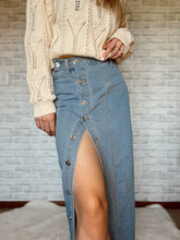 Load image into Gallery viewer, Irregular Buttoned Denim High-Rise Maxi Skirt
