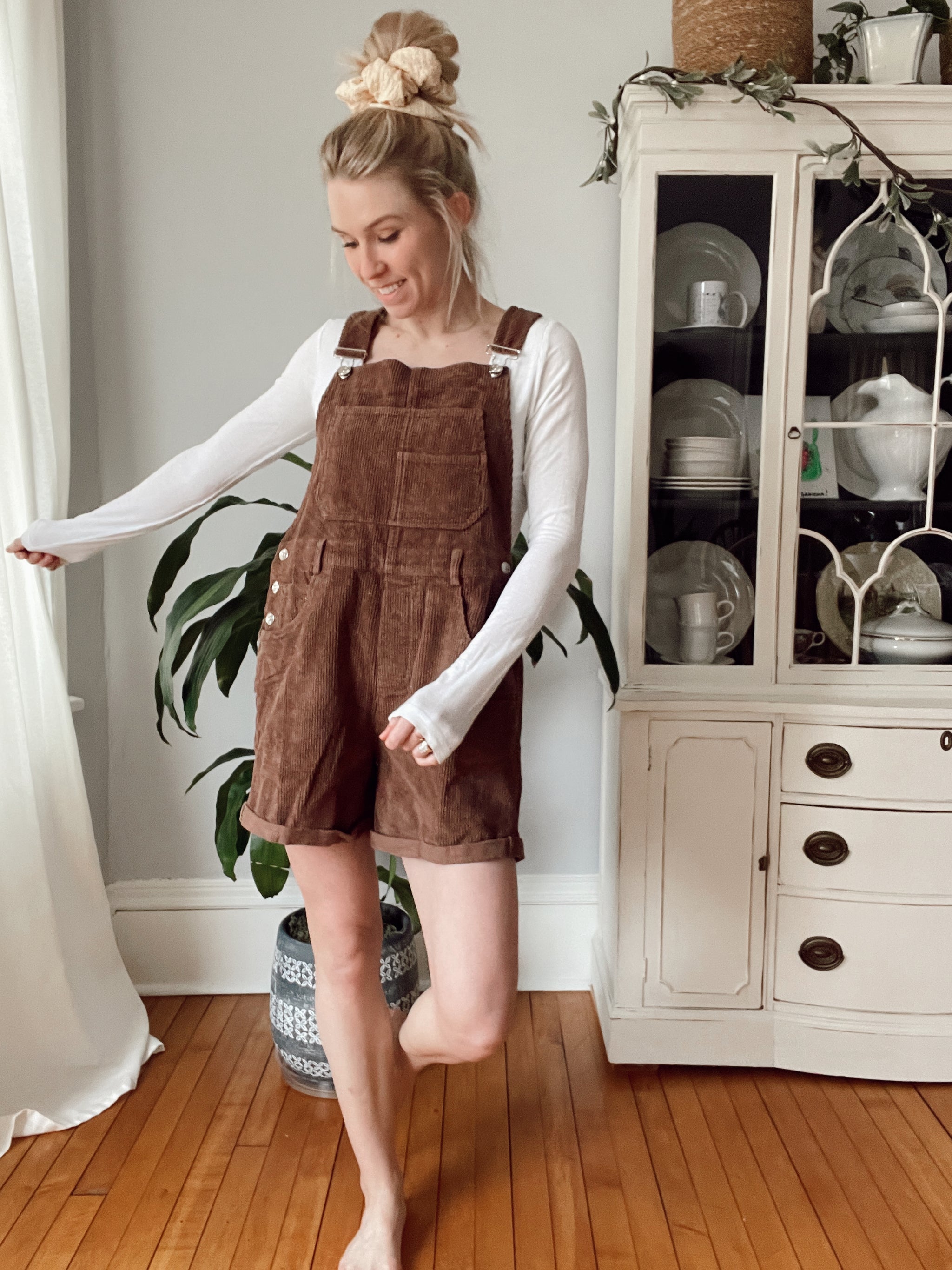 brown corduroy overalls dress Corduroy Overall Dress with Pocket main image 0