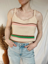 Load image into Gallery viewer, Multi-Color Natural Striped Crochet Sweater Tank
