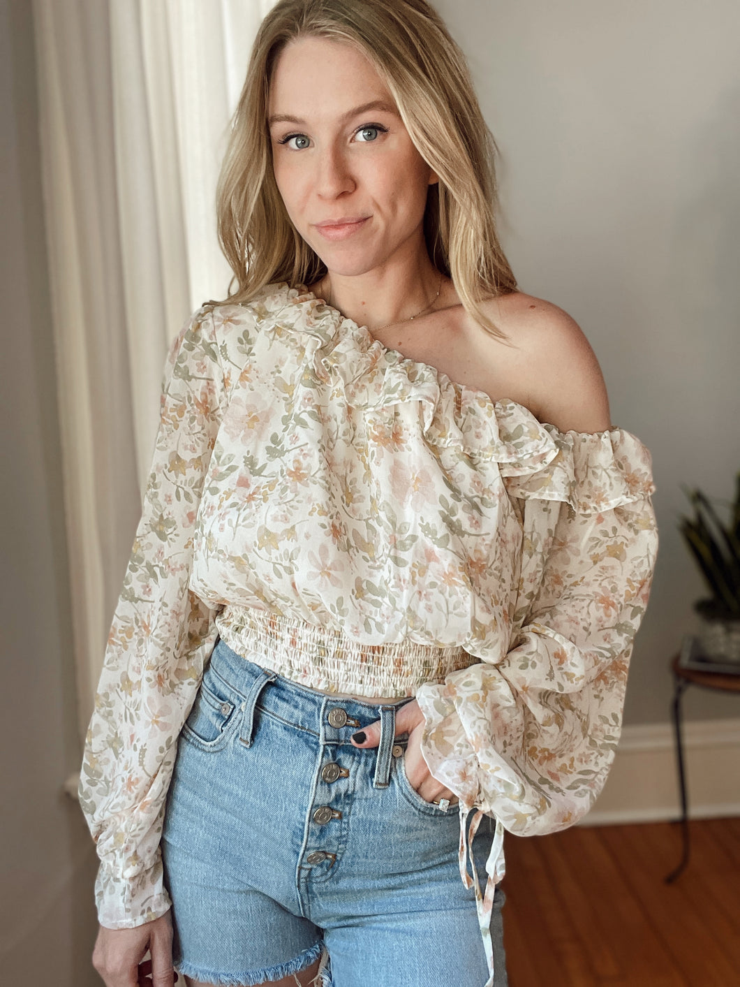 Floral Off Shoulder Frill Blouse