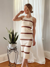 Load image into Gallery viewer, Ivory + Camel Stripe Sweater Midi Dress

