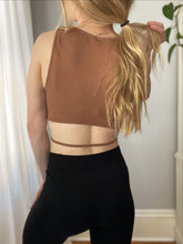 Load image into Gallery viewer, Cognac Ribbed Tie Waist Crop Top
