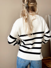 Load image into Gallery viewer, Daffie Black + White Striped Quarter Zip Sweater
