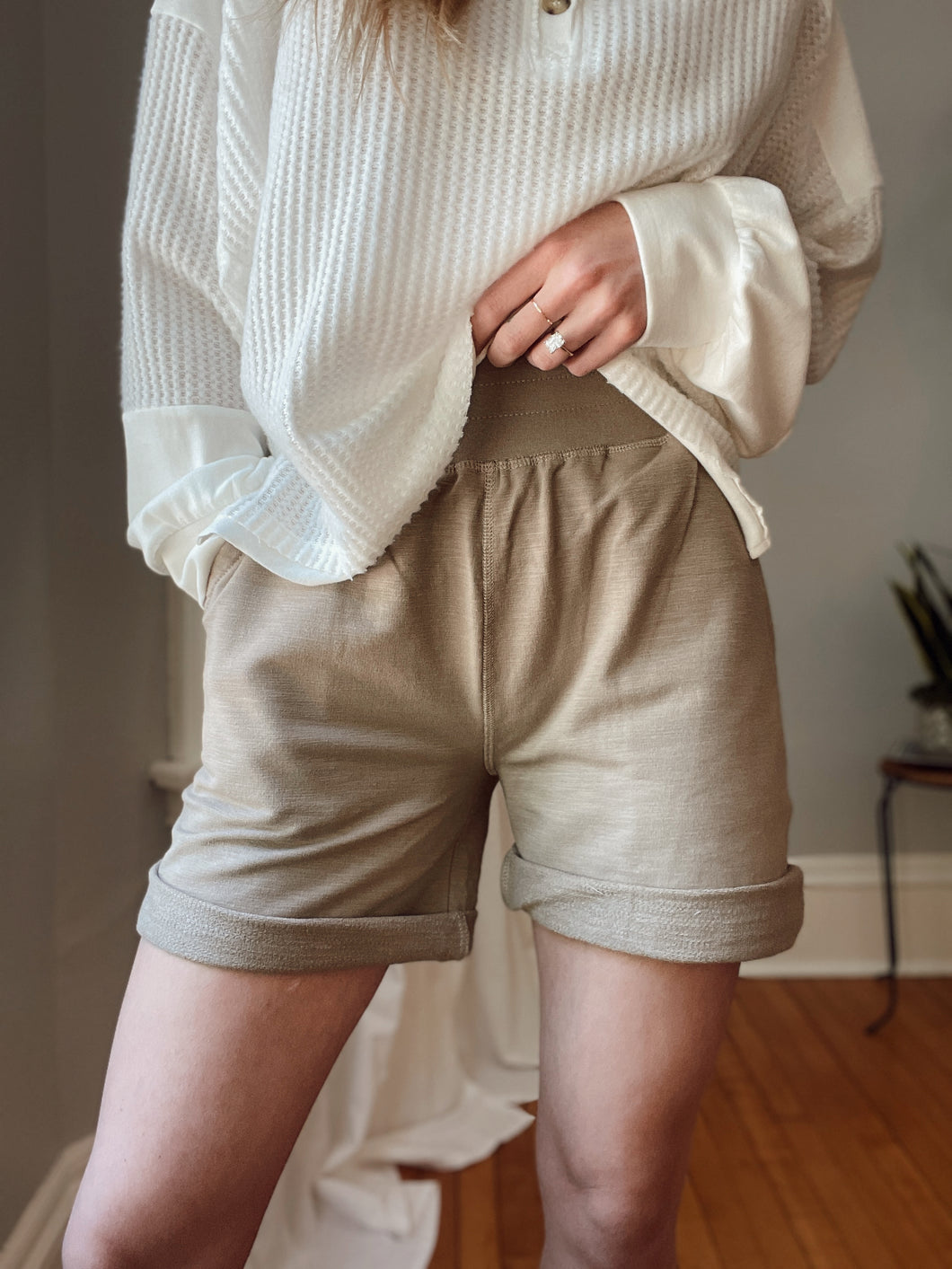 Slub Knit Sand Lounge Shorts