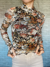 Load image into Gallery viewer, Floral Mesh Long-Sleeve Mock Neck Top
