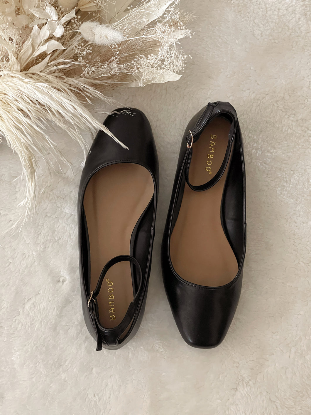 Maribelle Ankle Strap Black Ballet Flats