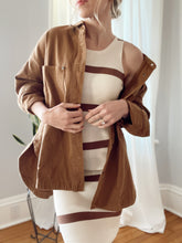 Load image into Gallery viewer, Ivory + Camel Stripe Sweater Midi Dress

