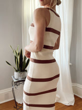 Load image into Gallery viewer, Ivory + Camel Stripe Sweater Midi Dress
