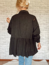 Load image into Gallery viewer, Oversized Black Denim Distressed Jacket
