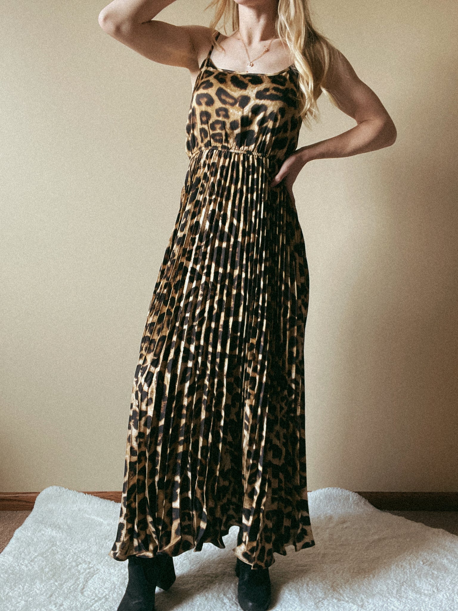 pleated leopard dress Plunge Halterneck Belted Pleated Mini Dress In Brown Leopard Print | EGO US