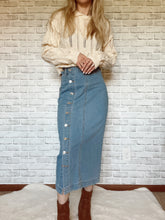 Load image into Gallery viewer, Irregular Buttoned Denim High-Rise Maxi Skirt
